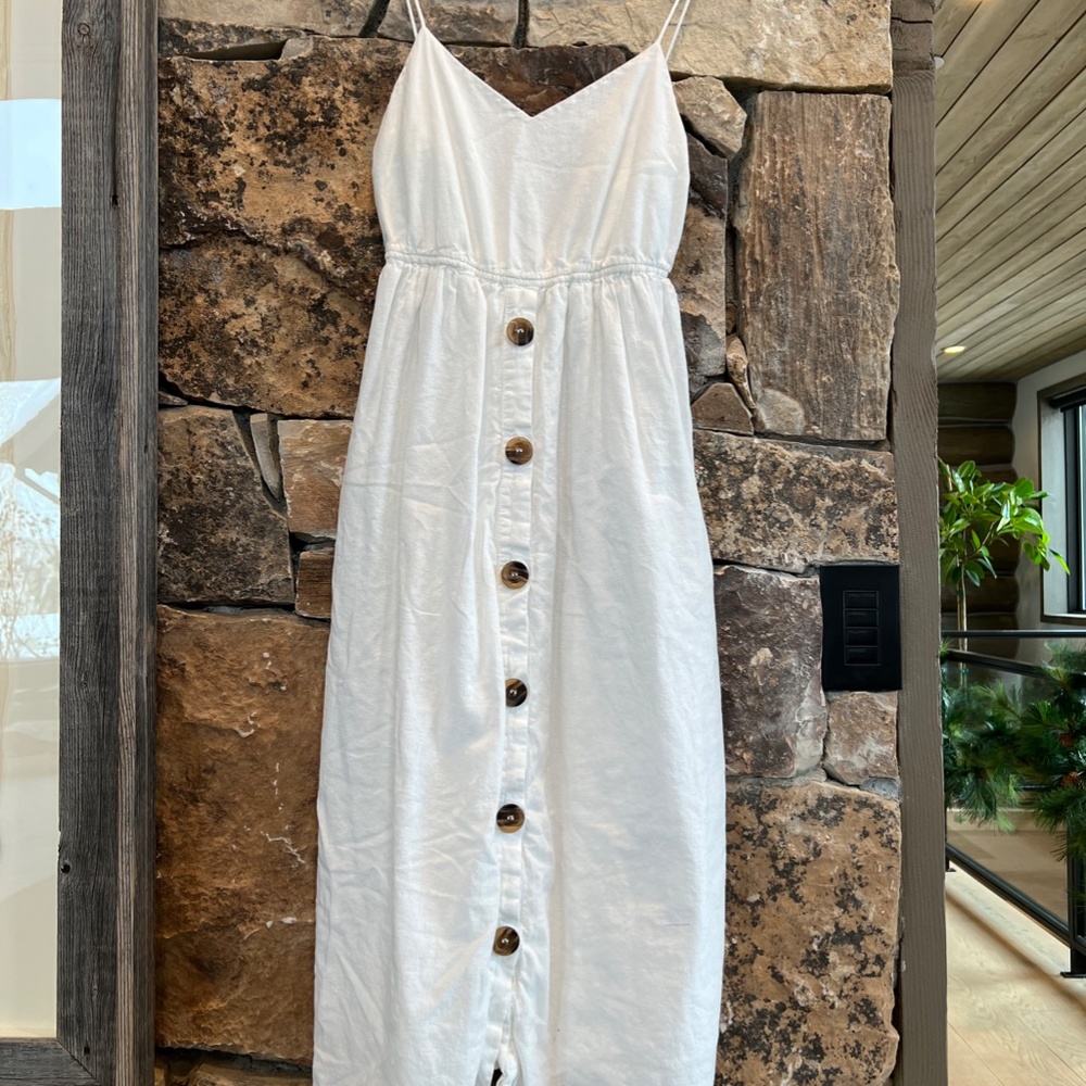 Zara White spaghetti strap button down dress XS